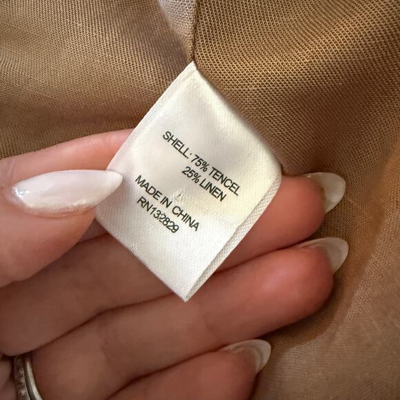 MAJORELLE | Light Brown Camel Linen Blend Tie Front Crop Top Bra Top Boho Small - Picture 4 of 4